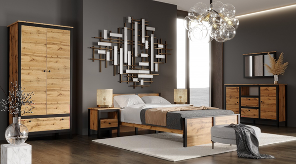 Изображение товара Полуторная кровать Black Red White Loft LOZ120х200 М (дуб вотан/черный)