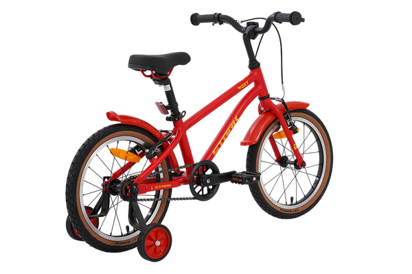 Изображение товара Детский велосипед STARK Foxy Boy 16 2025 (красный матовый/желтый, разобранный, в коробке)