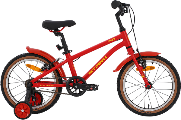 Изображение товара Детский велосипед STARK Foxy Boy 16 2025 (красный матовый/желтый, разобранный, в коробке)
