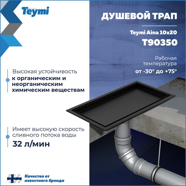 Изображение товара Трап для душа Teymi Aina T90350 (черный)