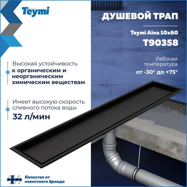 Изображение товара Трап для душа Teymi Aina T90358 (черный)