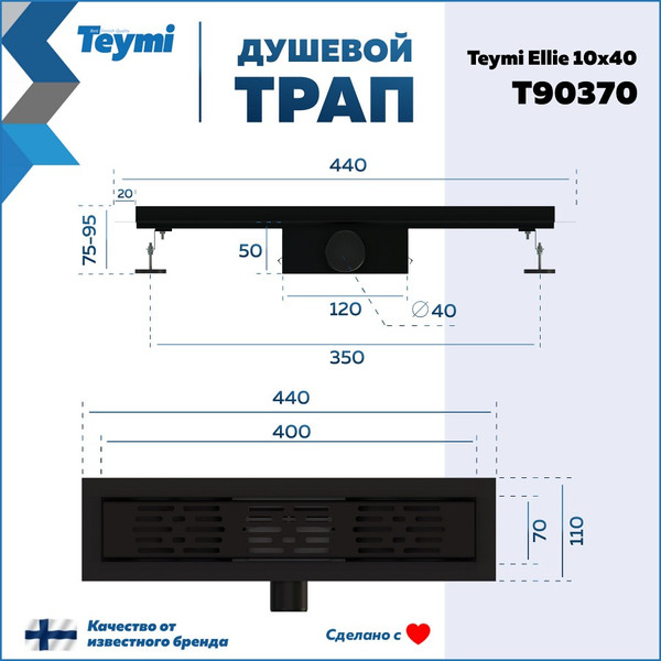Изображение товара Трап для душа Teymi Ellie T90370 (черный)