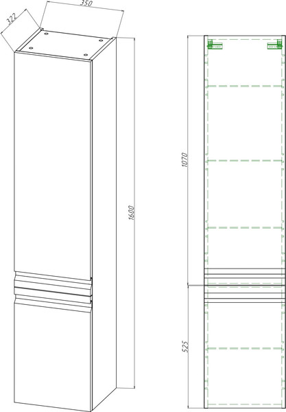 Изображение товара Шкаф-пенал для ванной Aquatek Вега AQ70035L-MG