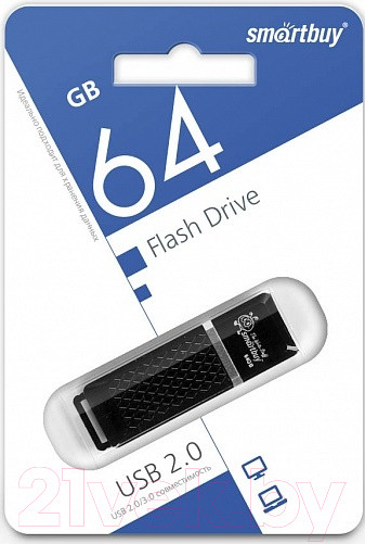 Изображение товара USB flash накопитель SmartBuy Quartz 64GB Black (SB64GBQZ-K)