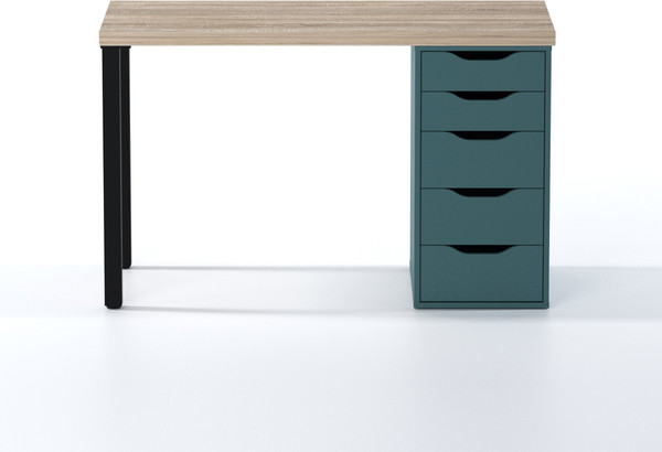 Изображение товара Письменный стол Mio Tesoro Ингар 1/5T  (дуб беленый/серо-бирюзовый/черный)