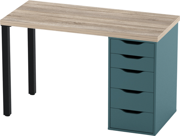 Изображение товара Письменный стол Mio Tesoro Ингар 1/5T  (дуб беленый/серо-бирюзовый/черный)