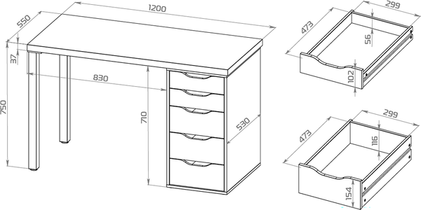 Изображение товара Письменный стол Mio Tesoro Ингар 1/5T  (дуб беленый/серо-бирюзовый/черный)
