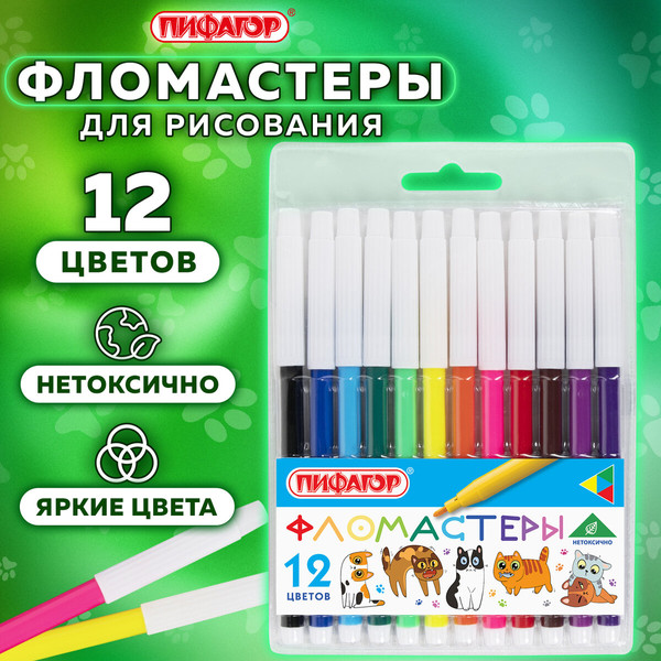 Изображение товара Фломастеры Пифагор Веселые питомцы / 152452 (12цв)