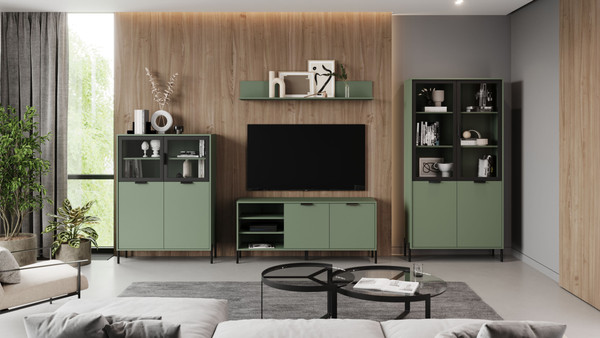 Изображение товара Шкаф с витриной Black Red White Paloma REG2W2D/140 (дымчатый зеленый)