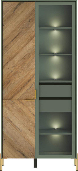 Изображение товара Шкаф с витриной Black Red White Siena с подсветкой REG1W1D (дымчатый зеленый/дуб вотан)