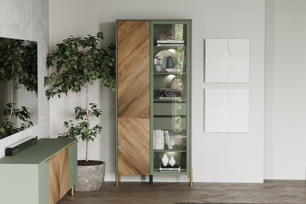 Изображение товара Шкаф с витриной Black Red White Siena с подсветкой REG1W1D (дымчатый зеленый/дуб вотан)