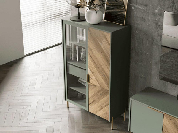 Изображение товара Шкаф с витриной Black Red White Siena с подсветкой REG1W1D/140 (дымчатый зеленый/дуб вотан)