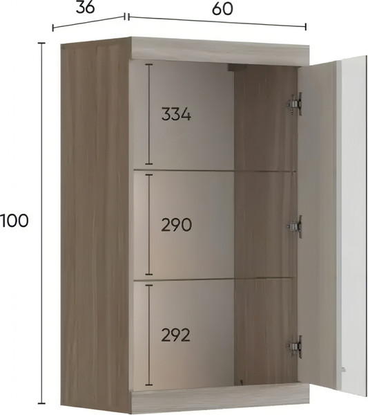 Изображение товара Шкаф навесной Black Red White Linn Со стеклом 100x60x36 (ясень шимо/белый)