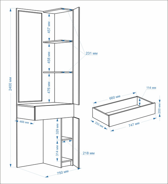 Изображение товара Угловое окончание для шкафа Евва Лайн 02L ЛН-TU.450.02L (бодега белый)