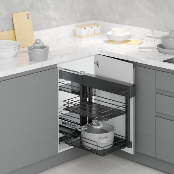 Изображение товара Корзина выкатная Starax Волшебный уголок выдвижной / S-3065-A (универсальное крепление, антрацит)