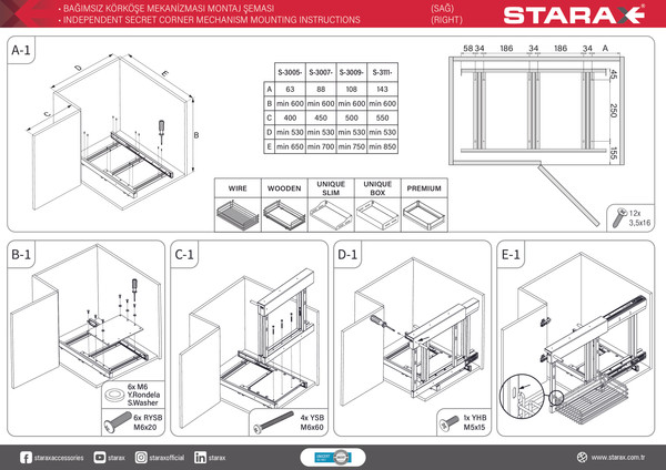Изображение товара Корзина выкатная Starax Волшебный уголок выдвижной / S-3065-A (универсальное крепление, антрацит)