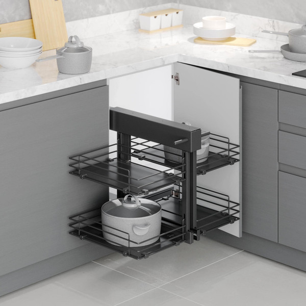 Изображение товара Корзина выкатная Starax Волшебный уголок выдвижной / S-3065-A (универсальное крепление, антрацит)