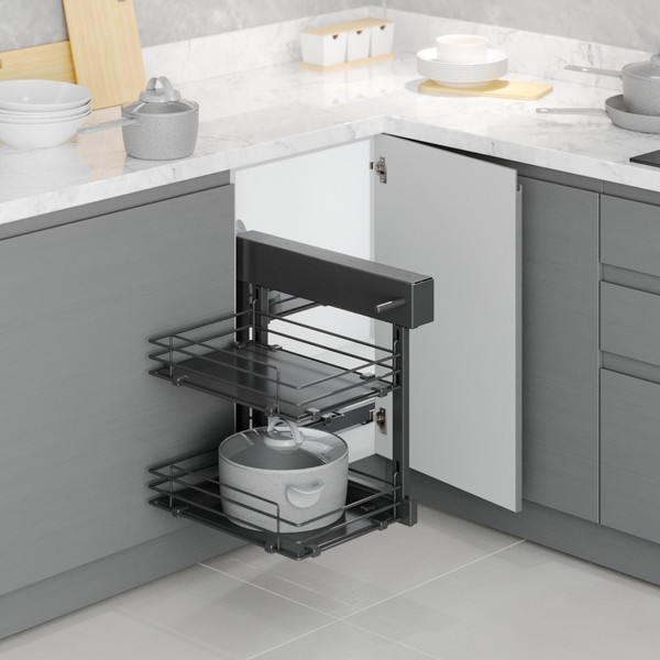 Изображение товара Корзина выкатная Starax Волшебный уголок выдвижной / S-3065-A (универсальное крепление, антрацит)