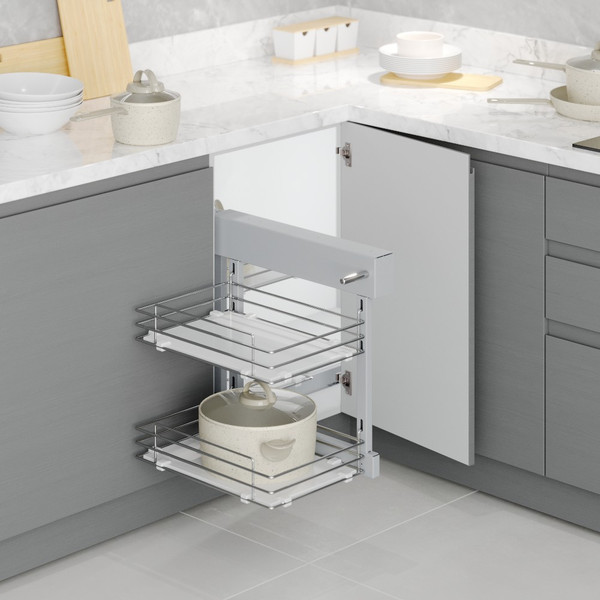 Изображение товара Корзина выкатная Starax Волшебный уголок выдвижной / S-3065-C (универсальное крепление, хром)