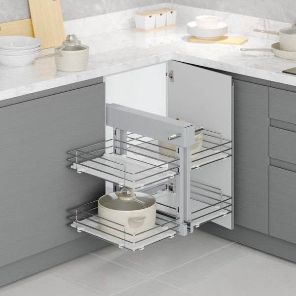 Изображение товара Корзина выкатная Starax Волшебный уголок выдвижной / S-3065-C (универсальное крепление, хром)