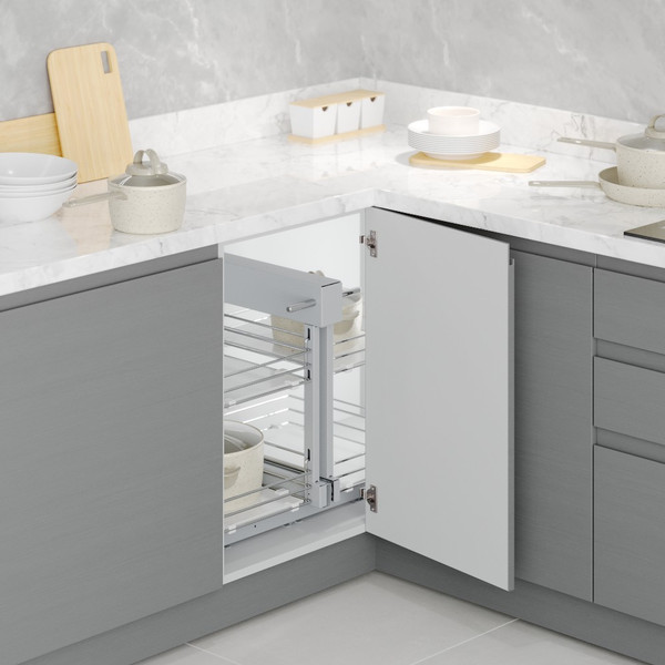 Изображение товара Корзина выкатная Starax Волшебный уголок выдвижной / S-3065-C (универсальное крепление, хром)