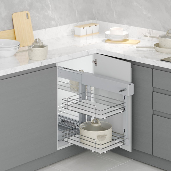 Изображение товара Корзина выкатная Starax Волшебный уголок выдвижной / S-3065-C (универсальное крепление, хром)