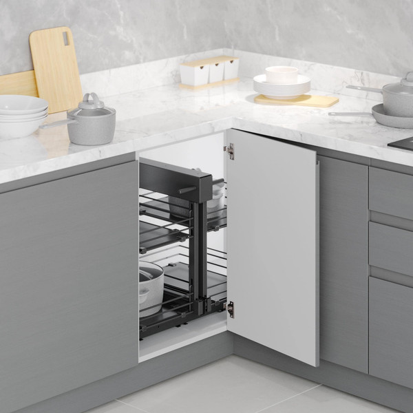 Изображение товара Корзина выкатная Starax Волшебный уголок выдвижной / S-3069-A (универсальное крепление, антрацит)