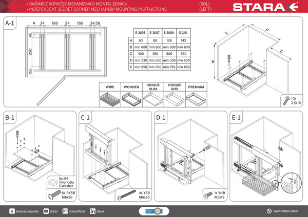 Изображение товара Корзина выкатная Starax Волшебный уголок выдвижной / S-3069-C (универсальное крепление, хром)
