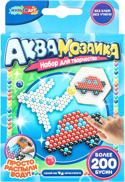 Изображение товара Развивающая игра MultiArt Аквамозаика 200 бусин Самолет и машина / AB-120537