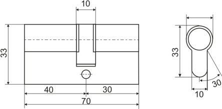 Изображение товара Цилиндровый механизм замка Vettore ZN M70 Z NI 40x30 (5 ключей, никель)