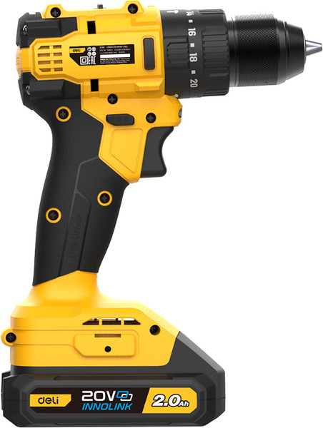 Изображение товара Аккумуляторная дрель-шуруповерт Deli DC150 (черный/желтый)