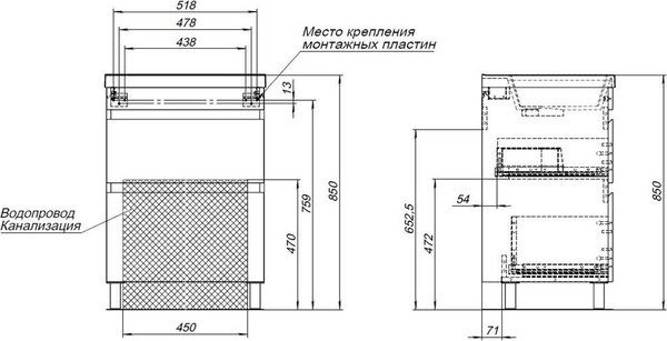 Изображение товара Тумба под умывальник Aquanet Нота New 58 / 344141 (белый глянец)