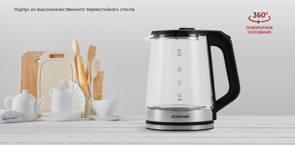 Изображение товара Электрочайник StarWind SKG5778 (черный/прозрачный)