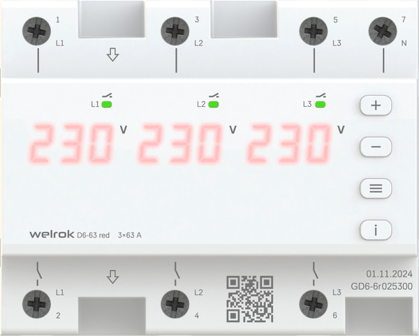 Изображение товара Реле напряжения Welrok D6-63 (красный)