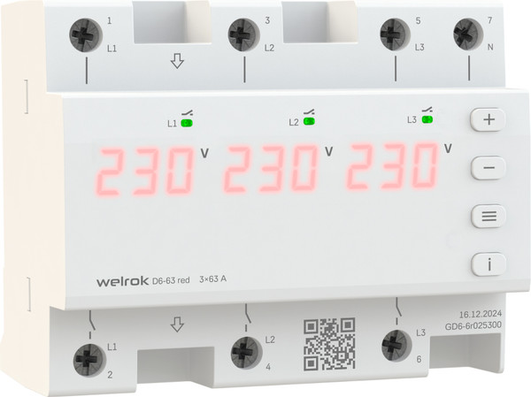 Изображение товара Реле напряжения Welrok D6-63 (красный)