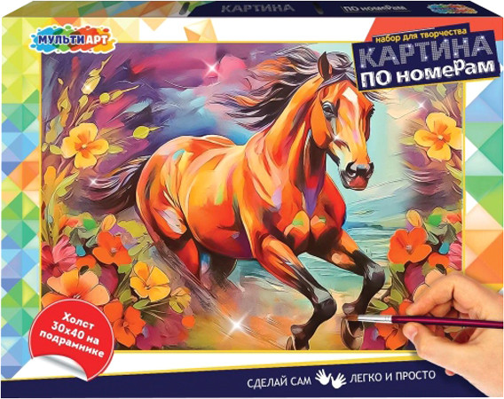 Изображение товара Картина по номерам MultiArt Лошадь в цветах / CANV30X40-117529