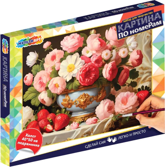 Изображение товара Картина по номерам MultiArt Букет и клубника / CANV40X50-117536