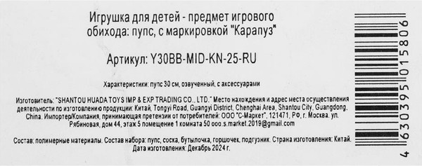 Изображение товара Пупс с аксессуарами Карапуз Y30BB-MID-KN-25-RU