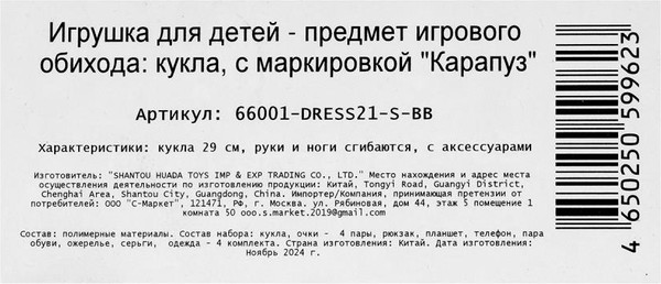 Изображение товара Кукла с аксессуарами Карапуз София / 66001-DRESS21-S-BB