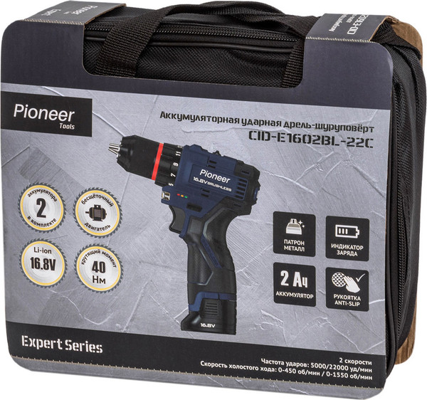Изображение товара Аккумуляторная дрель-шуруповерт Pioneer CID-E1602BL-22C