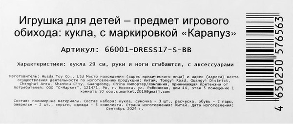 Изображение товара Кукла с аксессуарами Карапуз София / 66001-DRESS17-S-BB