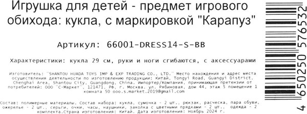 Изображение товара Кукла с аксессуарами Карапуз София / 66001-DRESS14-S-BB