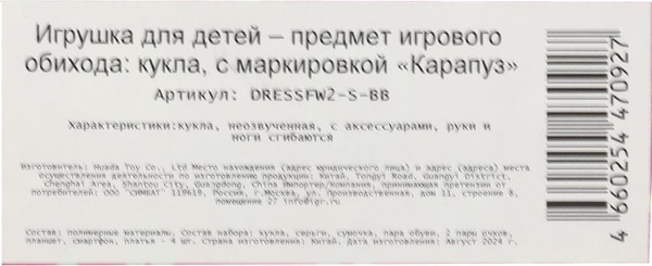 Изображение товара Кукла с аксессуарами Карапуз София / DRESSFW2-S-BB