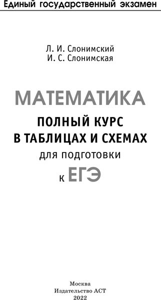 Изображение товара Учебное пособие АСТ ЕГЭ. Математика. Полный курс, мягкая обложка (Слонимский Лев, Слонимская Ирина)