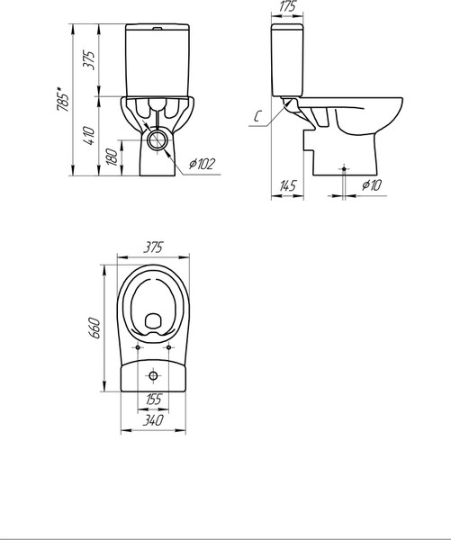 Изображение товара Чаша унитаза напольного Cersanit Nature Clean On 011 3/5 DPL EO Slim / 65410 (чаша)