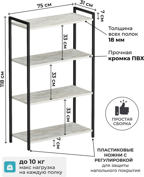 Изображение товара Стеллаж Макс Стайл СтМ-750 (бетон)