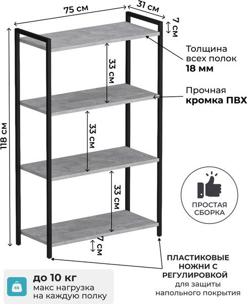 Изображение товара Стеллаж Макс Стайл СтМ-750 (бетон темный)