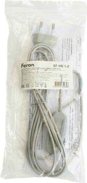 Изображение товара Шнур сетевой Feron KF-HK-1-2 / 51040 (1.9м, серый)
