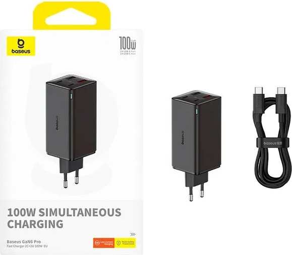 Изображение товара Зарядное устройство сетевое Baseus GaN6 Pro 100W EU / P10162705112-00 (черный)