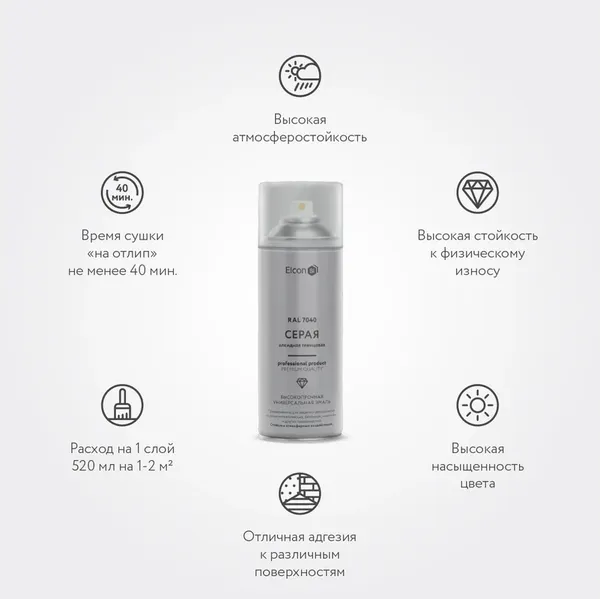 Изображение товара Эмаль Elcon Универсальная алкидная RAL 7040 глянцевый (520мл, серый)